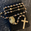 Rosario Virgen Milagrosa 34.15gr / 65cm / 6-7mm Bolas Diamantadas Circones Blancos Tres Oros
