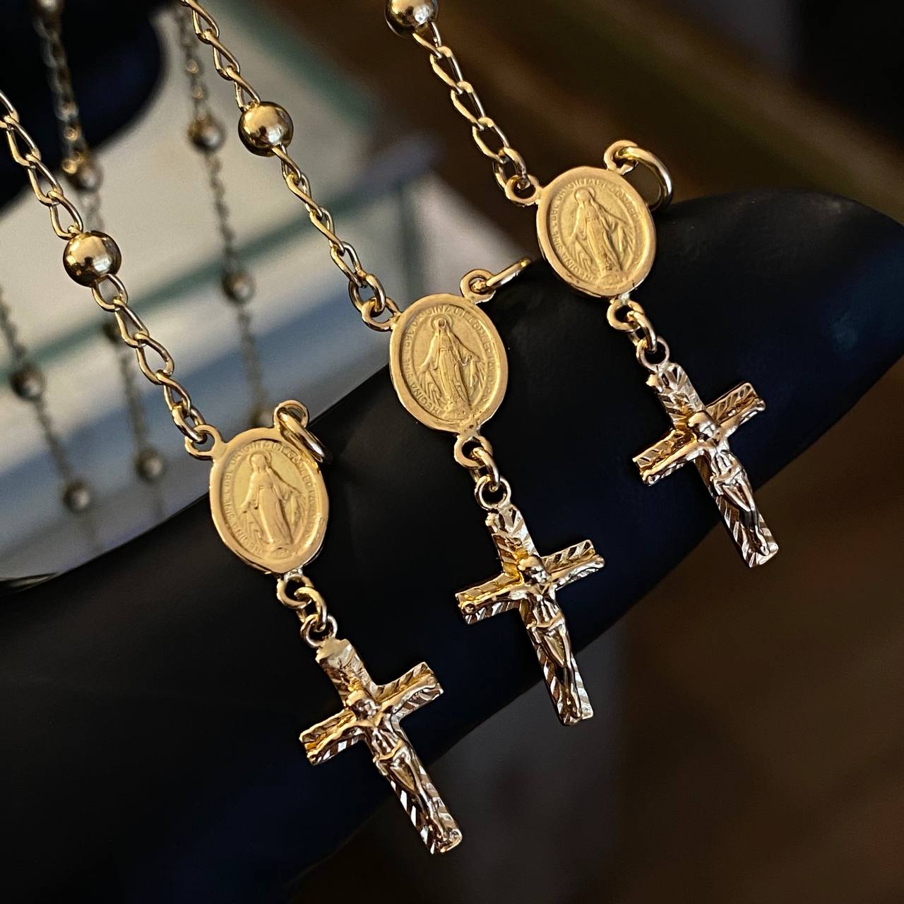 Pulso Denario 3.1gr / 18cm Virgen Milagrosa Bolas Lisas 3mm Oro Amarillo