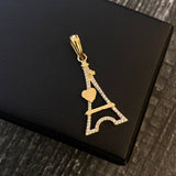 Dije Torre Eiffel Corazon 2.5gr / 3.8cm Circones Blancos Oro Amarillo
