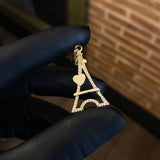 Dije Torre Eiffel Corazon 2.5gr / 3.8cm Circones Blancos Oro Amarillo