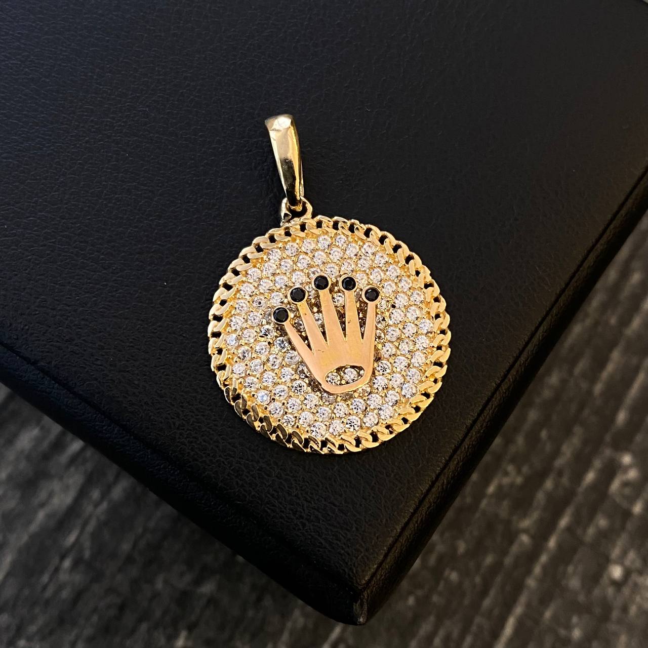 Dije Corona Medalla RX 3.55gr / 2.8cm Circones Blancos Negros Dos Oros Amarillo Rosa (Oferta)