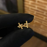 Topos Cruz 0.95gr Diamantada Circon Blanco Oro Amarillo